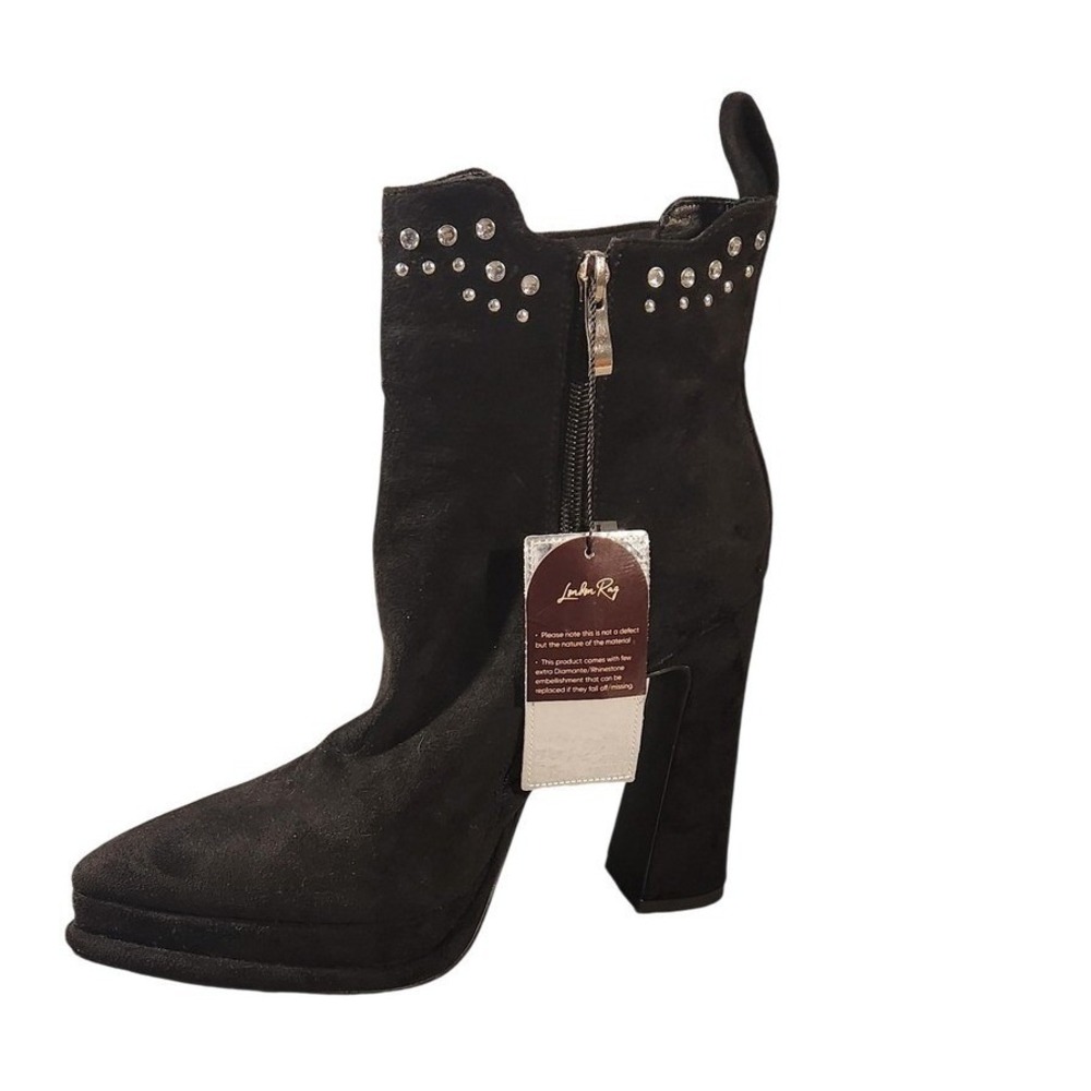 London Rag Ankle Booties Womens Size 9 Black Faux Suede Rhinestone LUXE SH5325